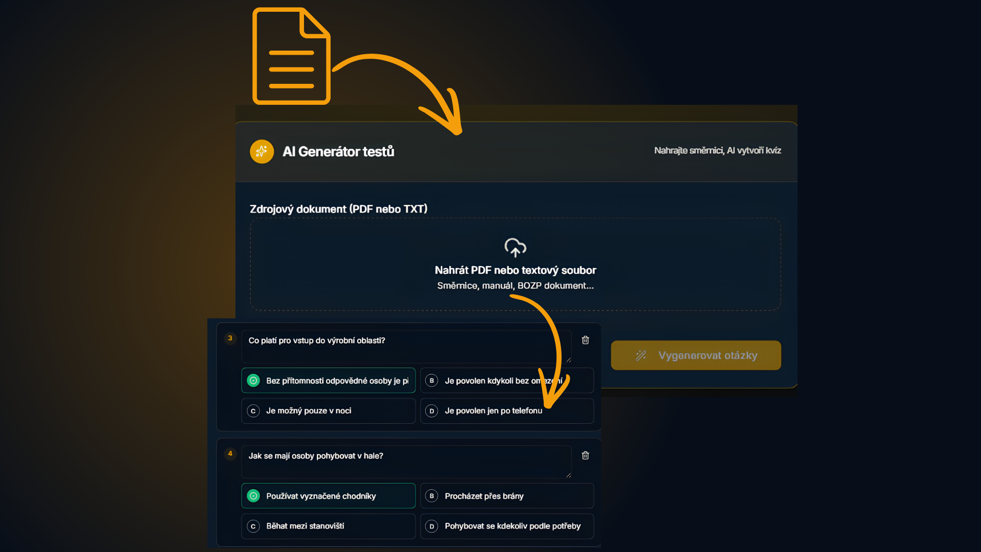 AI generátor testů z nahraných školicích materiálů