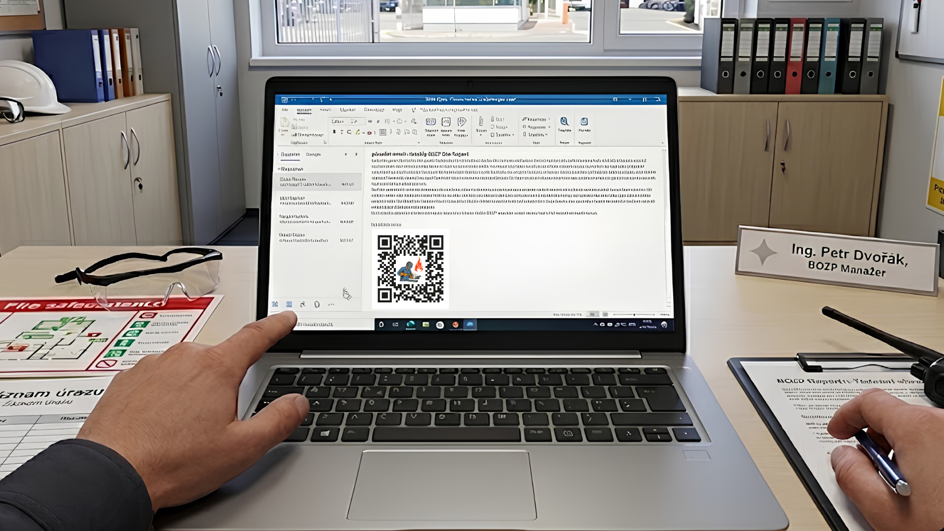 Laptop s QR kódem podle typu činnosti dodavatele