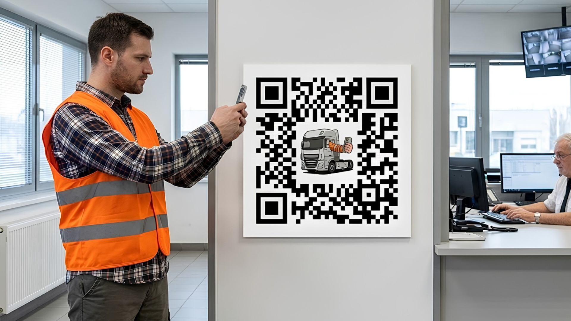 Muž skenuje QR kód na zdi u vrátnice