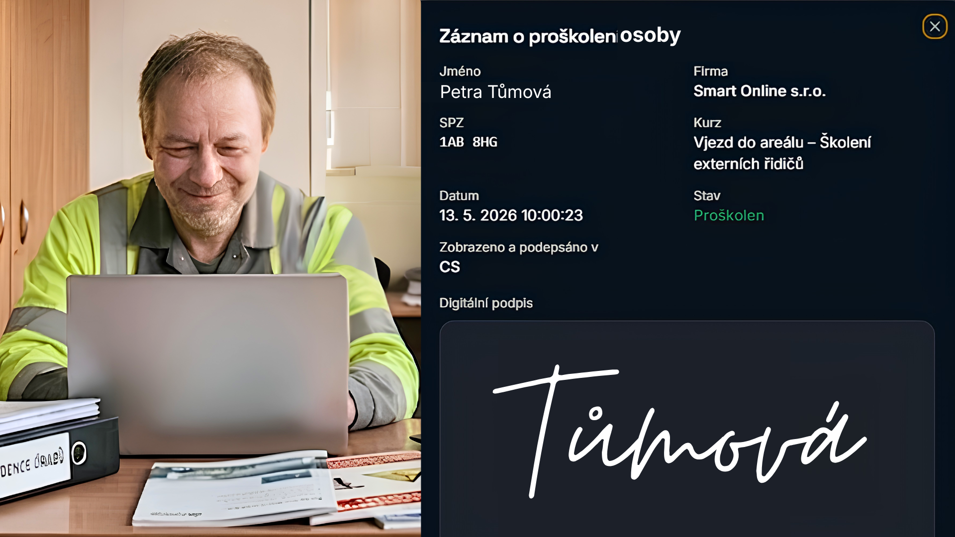Záznam o proškolení osoby v systému