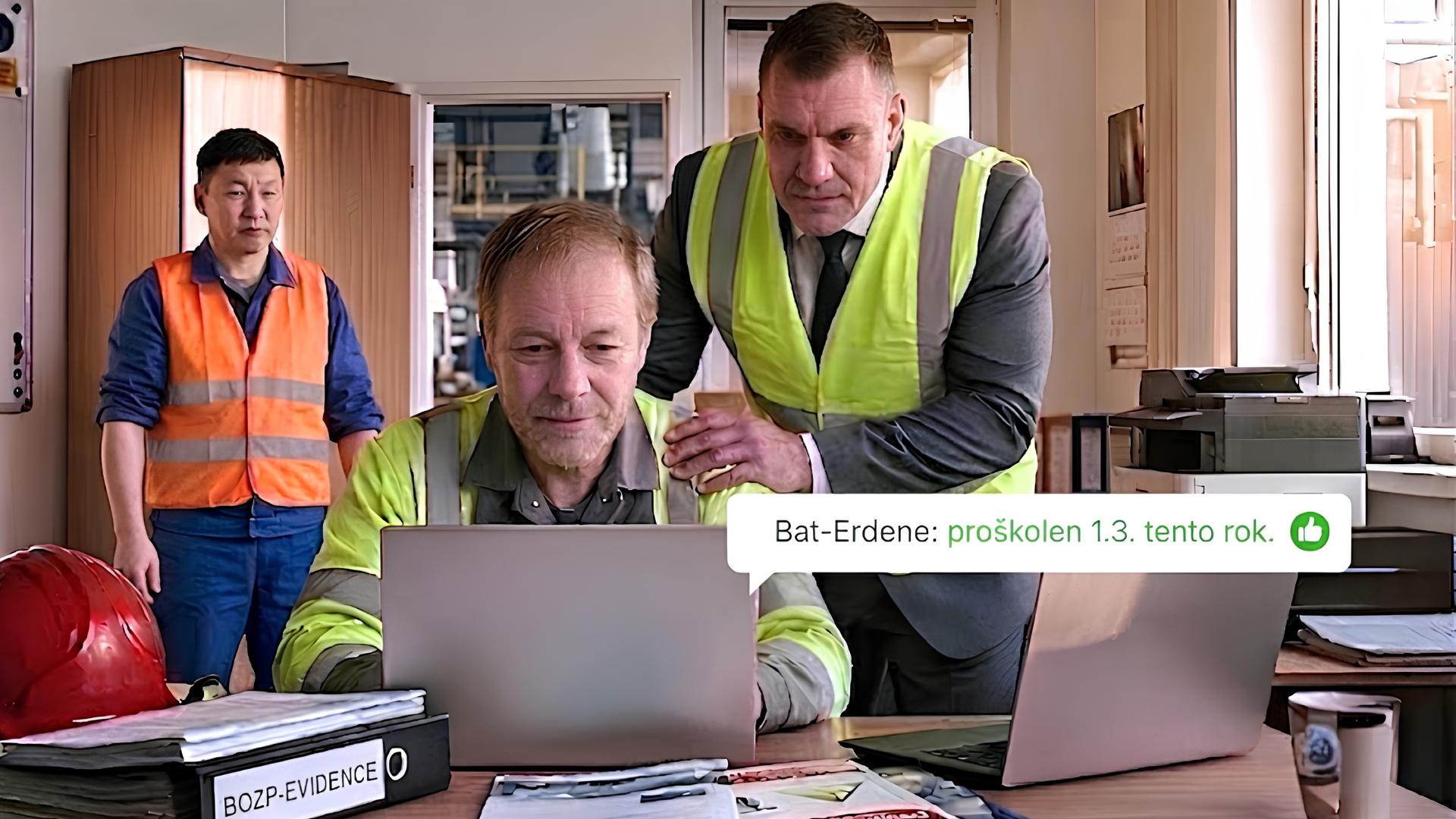 Kontrola proškolení pracovníka v systému u laptopu
